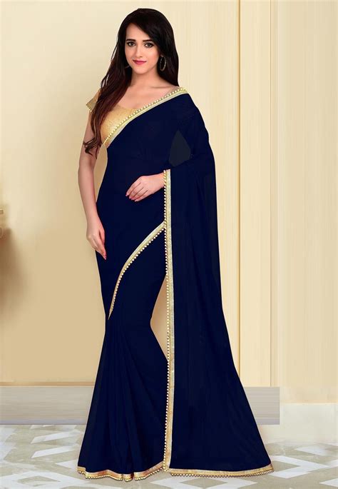 navy blue plain saree.